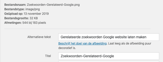 Title Alt Tags Afbeeldingen instellen Wordpress