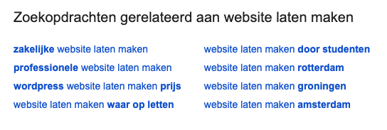 Gerelateerde zoekwoorden Google website laten maken