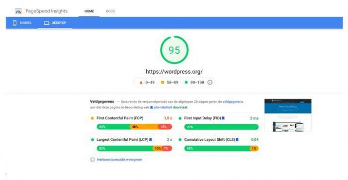website snelheid meting